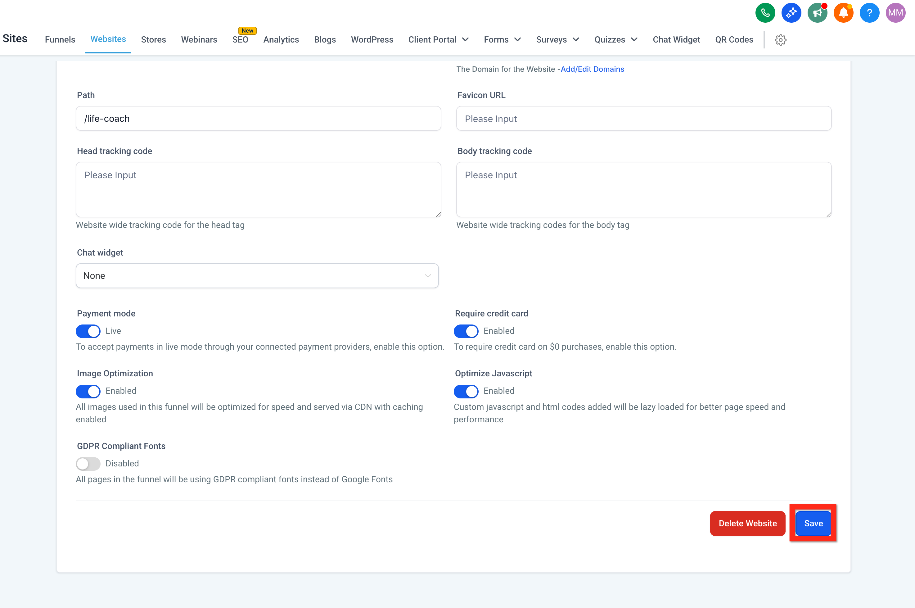إطلاق موقع ويب