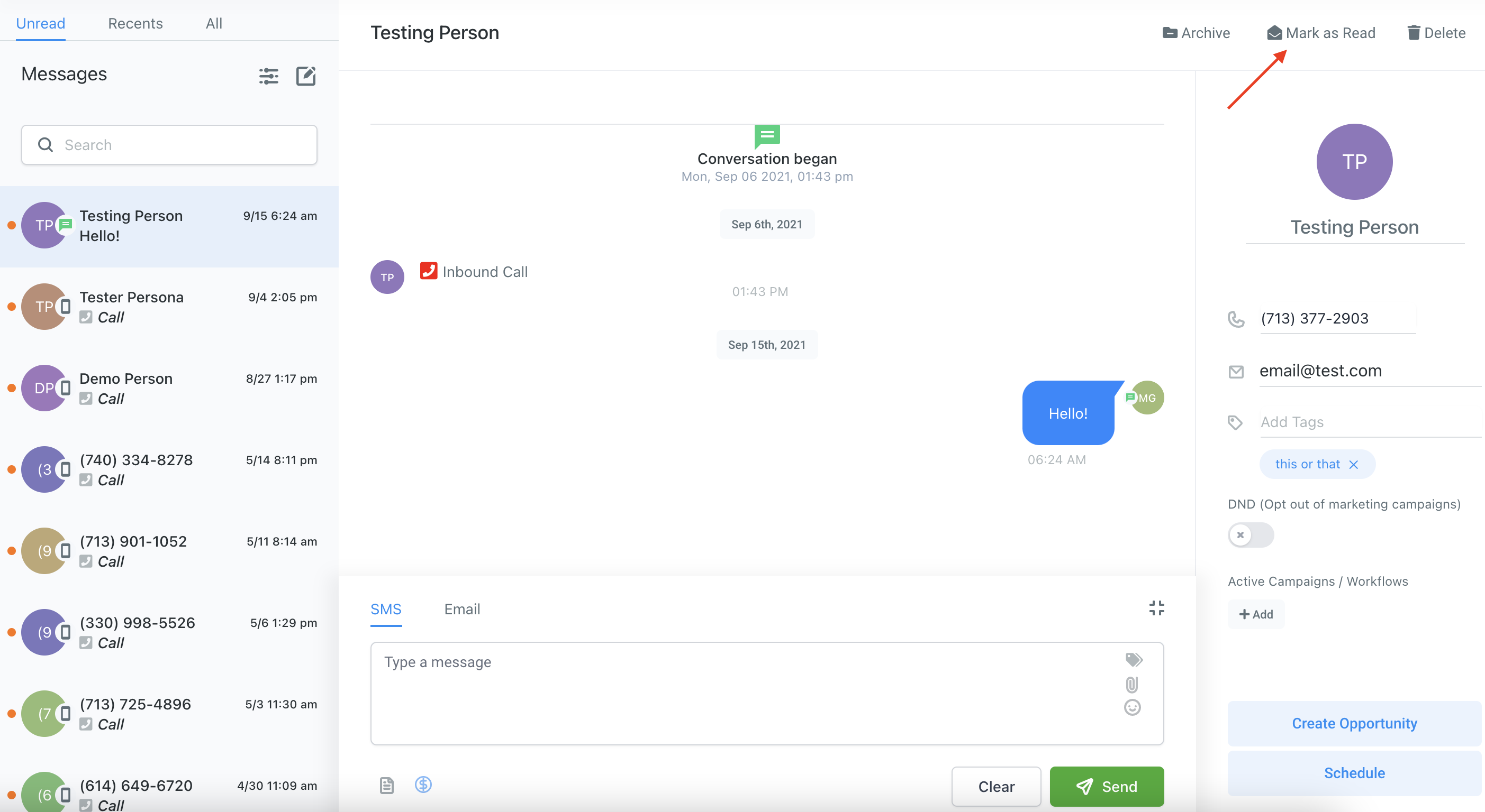 وضع علامة القراءة للمحادثات غير المقروءة
